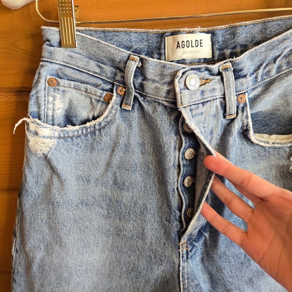 Agolde 90's Pinch Waist Jean Ruminate Light Blue 25 Y2K Raw Hem Distressed Boho - Picture 4 of 9
